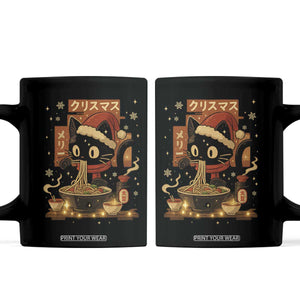 Funny Christmas Cat Ramen Coffee Mug Xmas Japanese Kawaii Anime Cat TS11 Black Print Your Wear