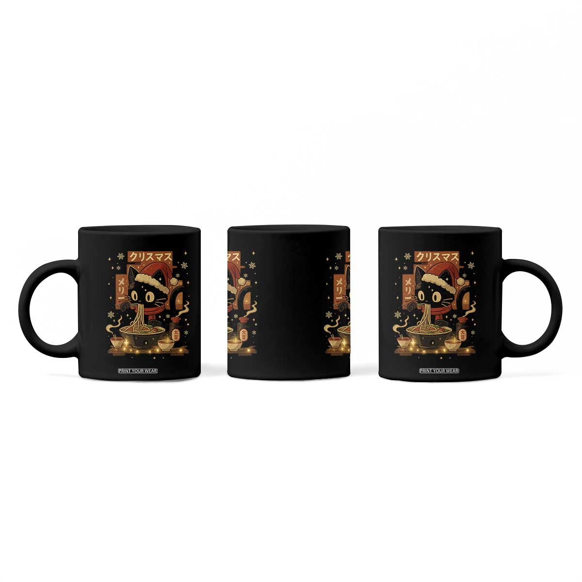 Funny Christmas Cat Ramen Coffee Mug Xmas Japanese Kawaii Anime Cat TS11 Print Your Wear