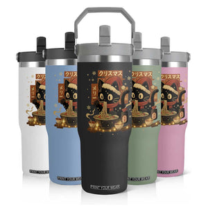 Funny Christmas Cat Ramen Flip Straw Tumbler Xmas Japanese Kawaii Anime Cat TS11 Print Your Wear