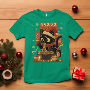 Funny Christmas Cat Ramen T Shirt Xmas Japanese Kawaii Anime Cat TS11 Irish Green Print Your Wear