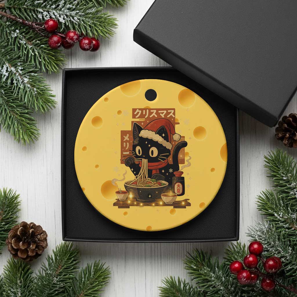 Funny Christmas Cat Ramen Ceramic Ornament Xmas Japanese Kawaii Anime Cat TS11 1pc Yellow Cheese Print Your Wear