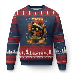 Funny Xmas Cat Ramen Ugly Christmas Sweater Xmas Japanese Kawaii Anime Cat TS11 Navy Red Print Your Wear
