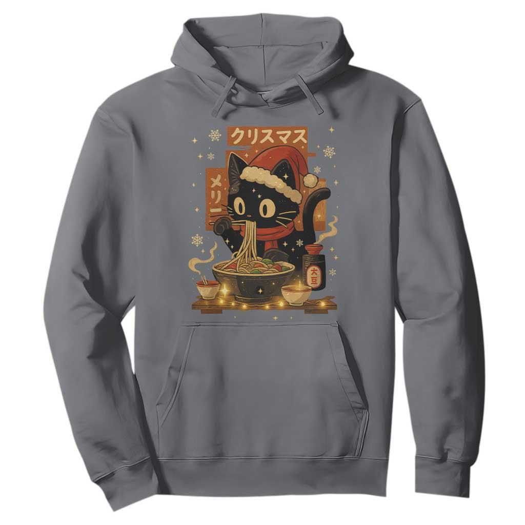 Funny Christmas Cat Ramen Hoodie Xmas Japanese Kawaii Anime Cat TS11 Charcoal Print Your Wear