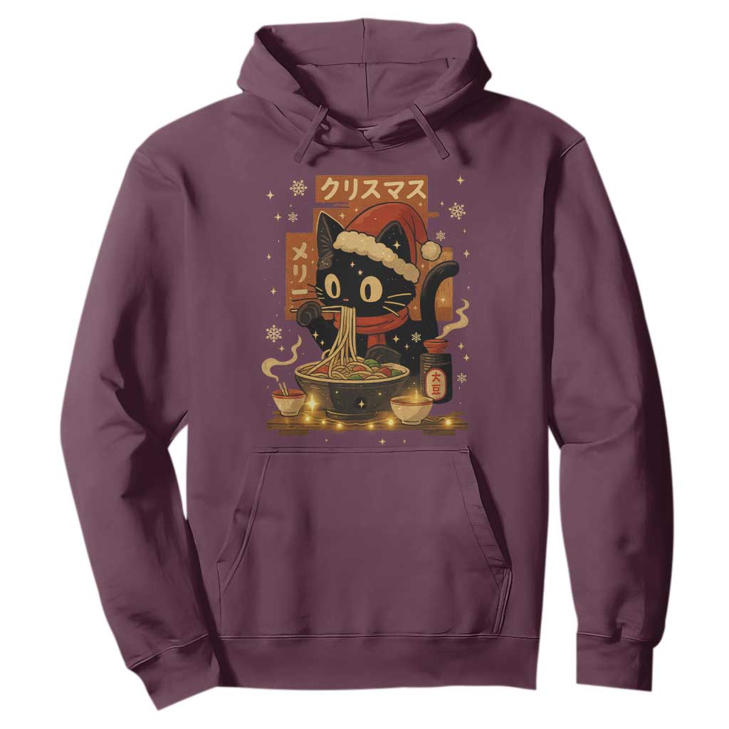 Funny Christmas Cat Ramen Hoodie Xmas Japanese Kawaii Anime Cat TS11 Maroon Print Your Wear