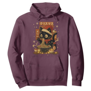 Funny Christmas Cat Ramen Hoodie Xmas Japanese Kawaii Anime Cat TS11 Maroon Print Your Wear