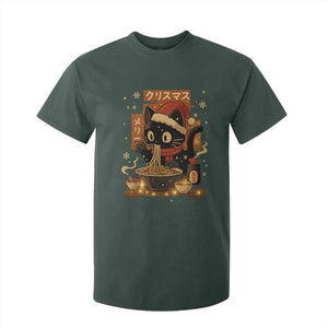 Funny Christmas Cat Ramen T Shirt For Kid Xmas Japanese Kawaii Anime Cat TS11 Dark Forest Green Print Your Wear
