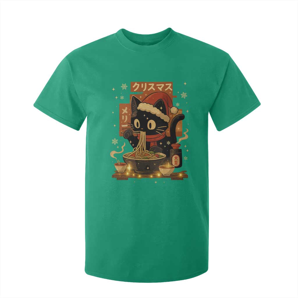 Funny Christmas Cat Ramen T Shirt For Kid Xmas Japanese Kawaii Anime Cat TS11 Irish Green Print Your Wear