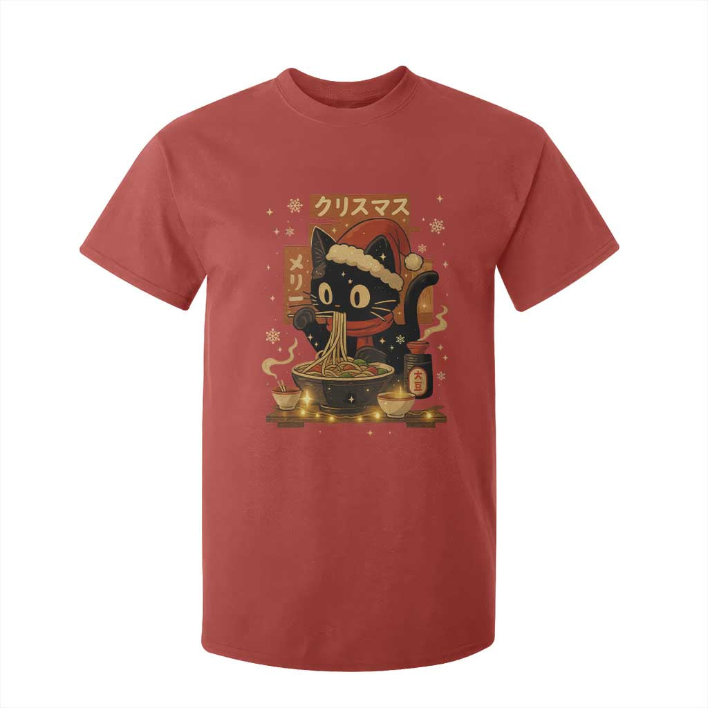 Funny Christmas Cat Ramen T Shirt For Kid Xmas Japanese Kawaii Anime Cat TS11 Red Print Your Wear
