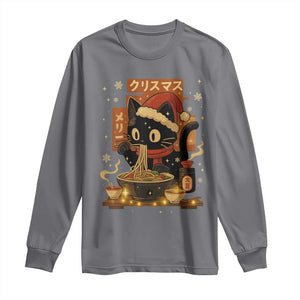Funny Christmas Cat Ramen Long Sleeve Shirt Xmas Japanese Kawaii Anime Cat TS11 Charcoal Print Your Wear