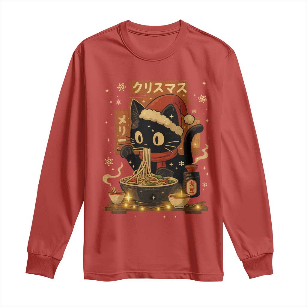 Funny Christmas Cat Ramen Long Sleeve Shirt Xmas Japanese Kawaii Anime Cat TS11 Red Print Your Wear