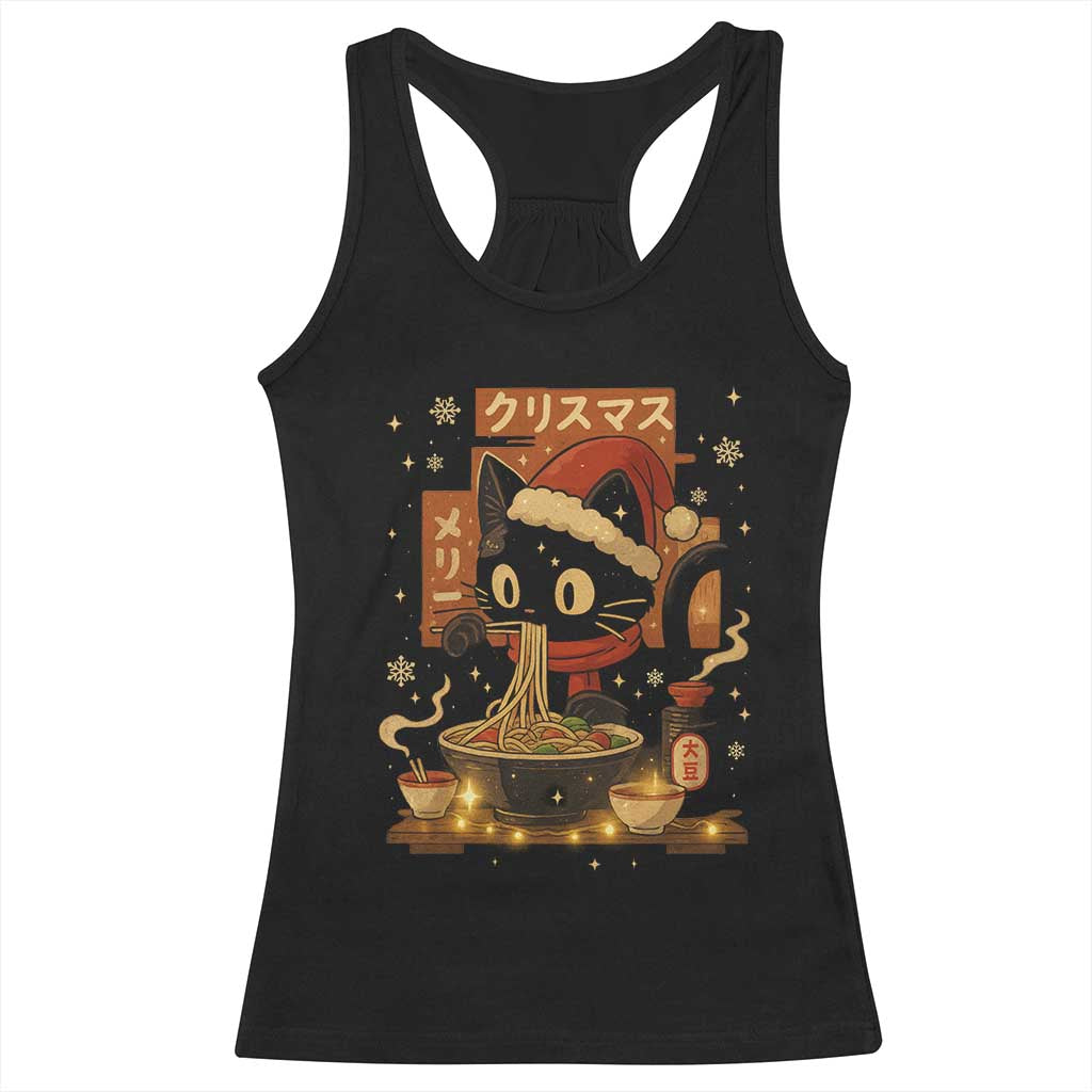 Funny Christmas Cat Ramen Racerback Tank Top Xmas Japanese Kawaii Anime Cat TS11 Black Print Your Wear