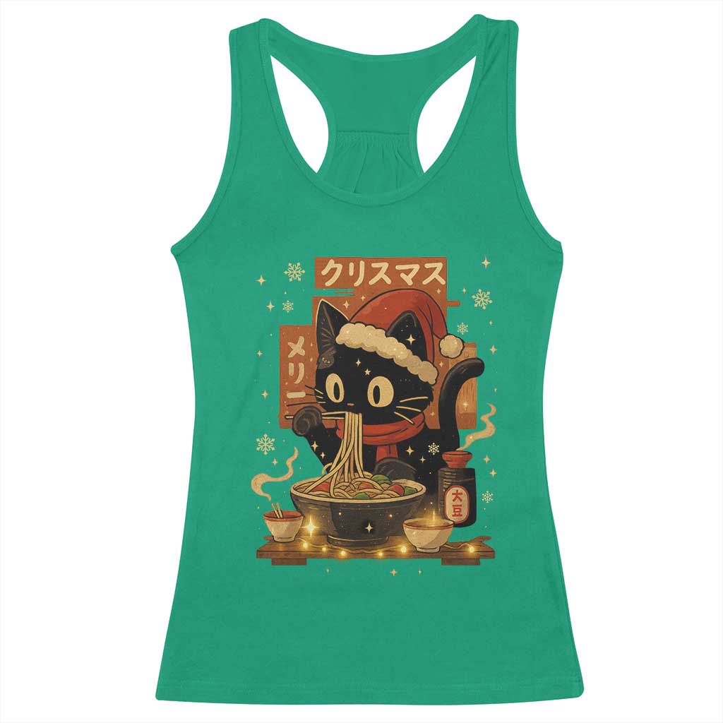 Funny Christmas Cat Ramen Racerback Tank Top Xmas Japanese Kawaii Anime Cat TS11 Irish Green Print Your Wear