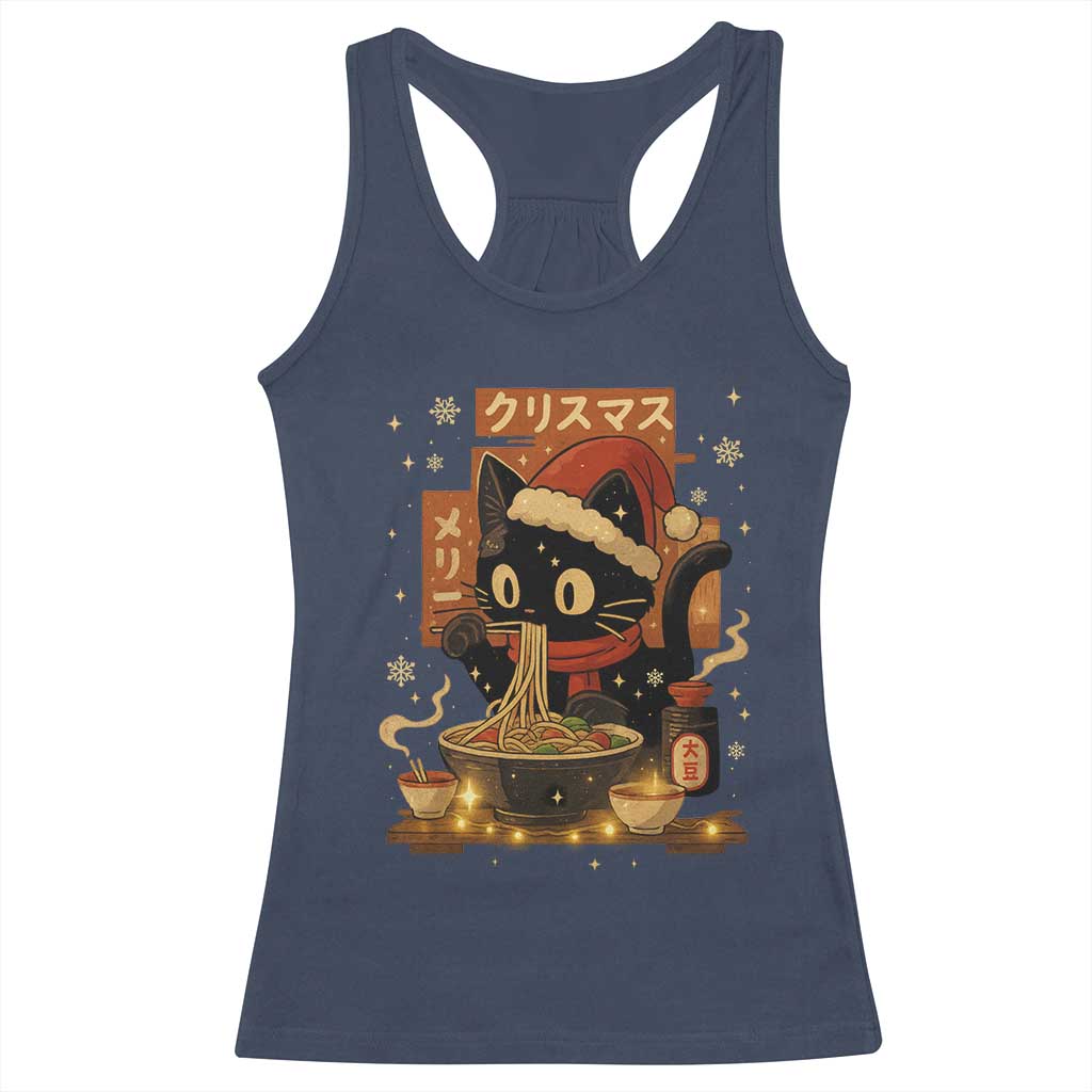 Funny Christmas Cat Ramen Racerback Tank Top Xmas Japanese Kawaii Anime Cat TS11 Navy Print Your Wear