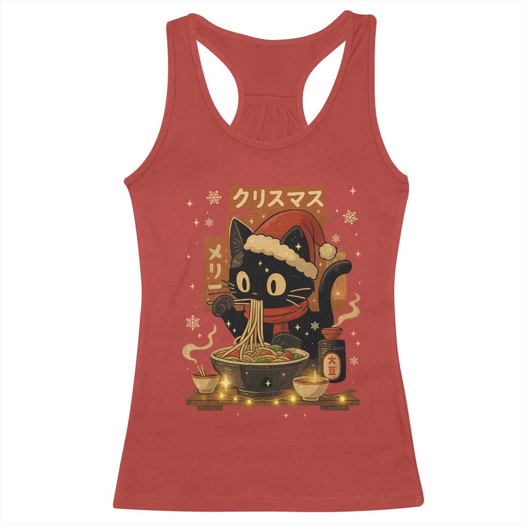 Funny Christmas Cat Ramen Racerback Tank Top Xmas Japanese Kawaii Anime Cat TS11 Red Print Your Wear