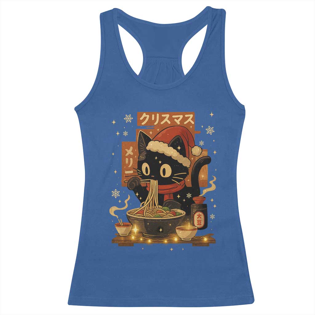 Funny Christmas Cat Ramen Racerback Tank Top Xmas Japanese Kawaii Anime Cat TS11 Royal Blue Print Your Wear