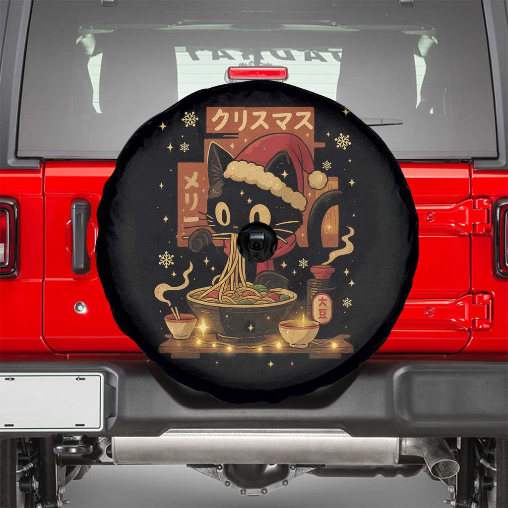 Funny Christmas Cat Ramen Spare Tire Cover Xmas Japanese Kawaii Anime Cat TS11 Black Print Your Wear