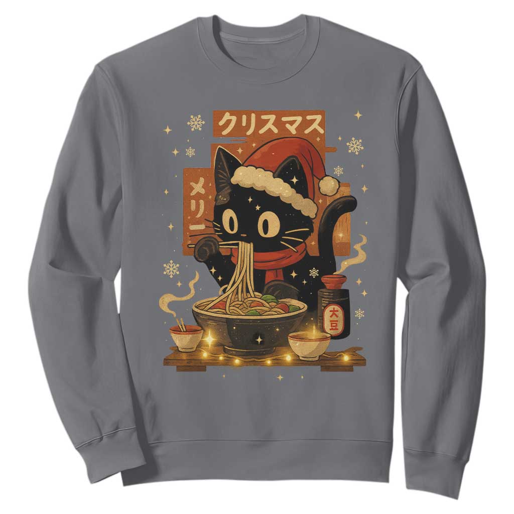 Funny Christmas Cat Ramen Sweatshirt Xmas Japanese Kawaii Anime Cat TS11 Charcoal Print Your Wear