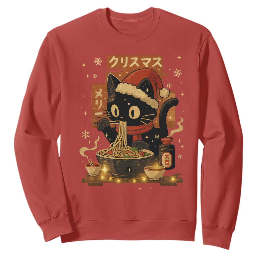Funny Christmas Cat Ramen Sweatshirt Xmas Japanese Kawaii Anime Cat TS11 Red Print Your Wear
