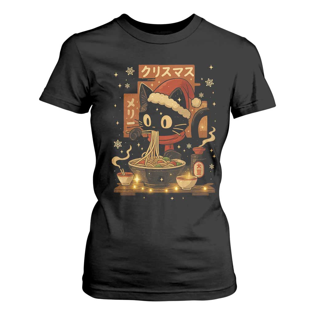 Funny Christmas Cat Ramen T Shirt For Women Xmas Japanese Kawaii Anime Cat TS11 Black Print Your Wear