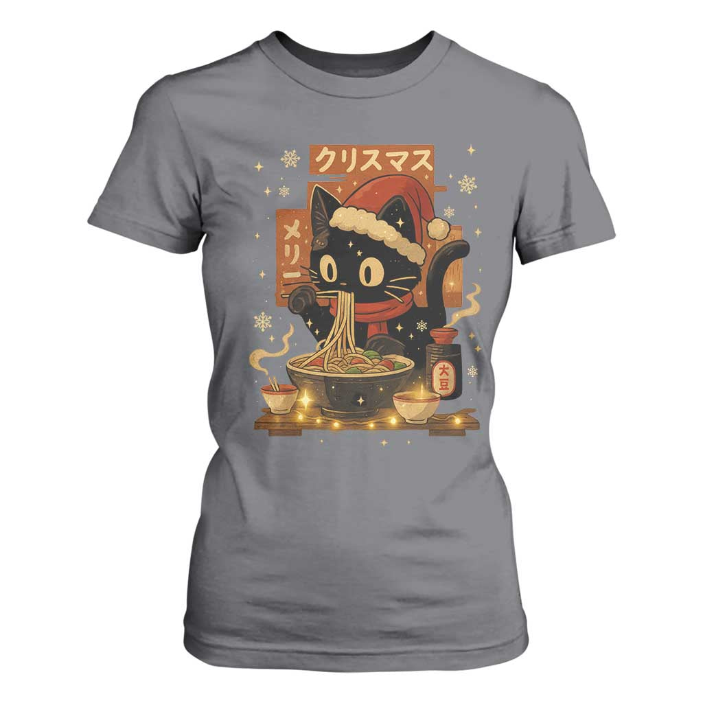 Funny Christmas Cat Ramen T Shirt For Women Xmas Japanese Kawaii Anime Cat TS11 Charcoal Print Your Wear