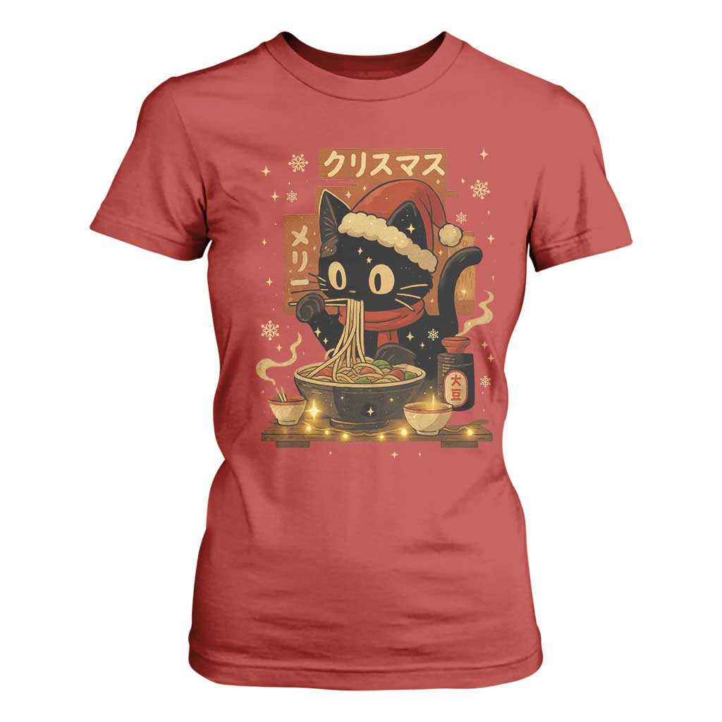 Funny Christmas Cat Ramen T Shirt For Women Xmas Japanese Kawaii Anime Cat TS11 Red Print Your Wear