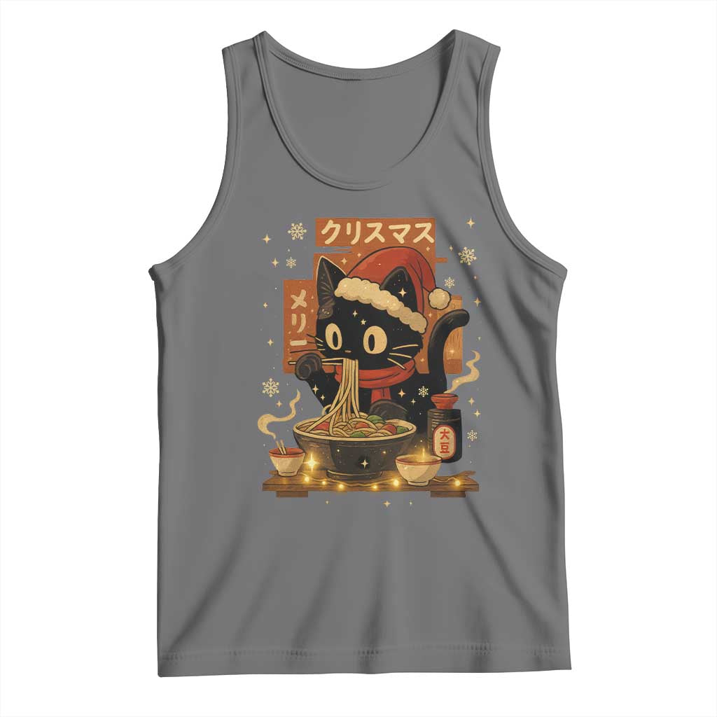 Funny Christmas Cat Ramen Tank Top Xmas Japanese Kawaii Anime Cat TS11 Black Heather Print Your Wear
