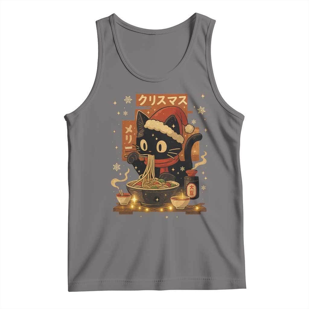 Funny Christmas Cat Ramen Tank Top Xmas Japanese Kawaii Anime Cat TS11 Deep Heather Print Your Wear