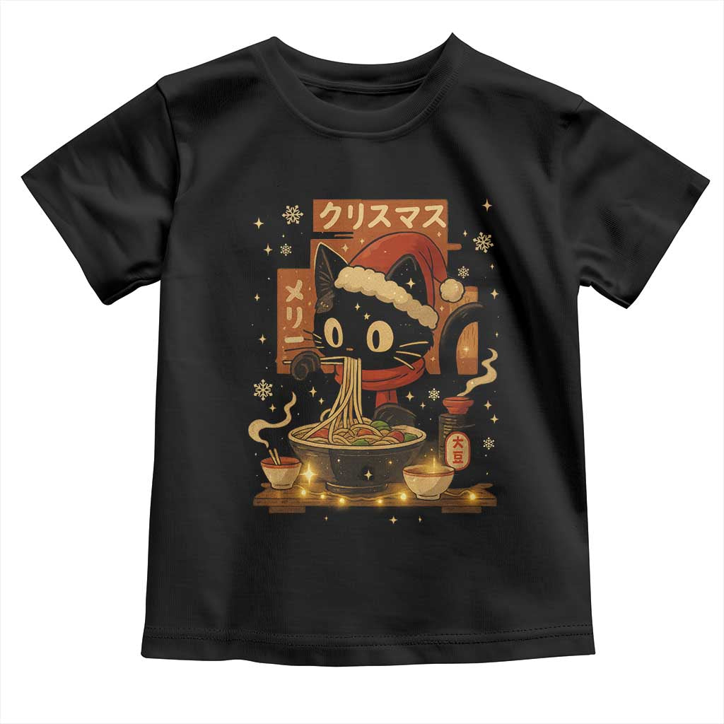 Funny Christmas Cat Ramen Toddler T Shirt Xmas Japanese Kawaii Anime Cat TS11 Black Print Your Wear
