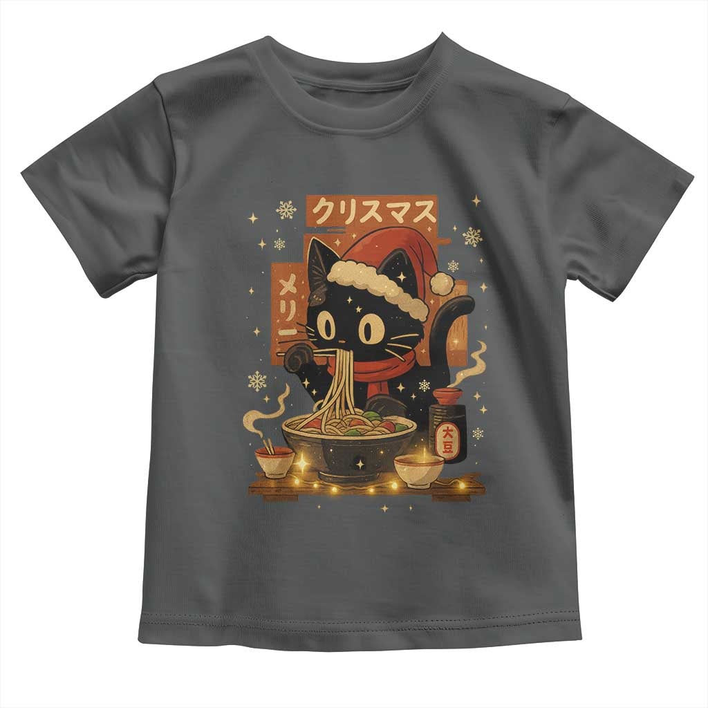 Funny Christmas Cat Ramen Toddler T Shirt Xmas Japanese Kawaii Anime Cat TS11 Dark Heather Print Your Wear