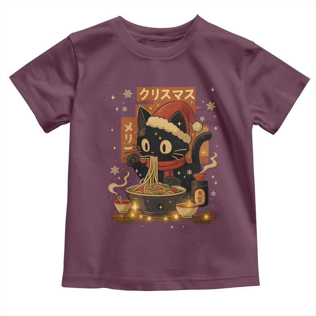Funny Christmas Cat Ramen Toddler T Shirt Xmas Japanese Kawaii Anime Cat TS11 Maroon Print Your Wear