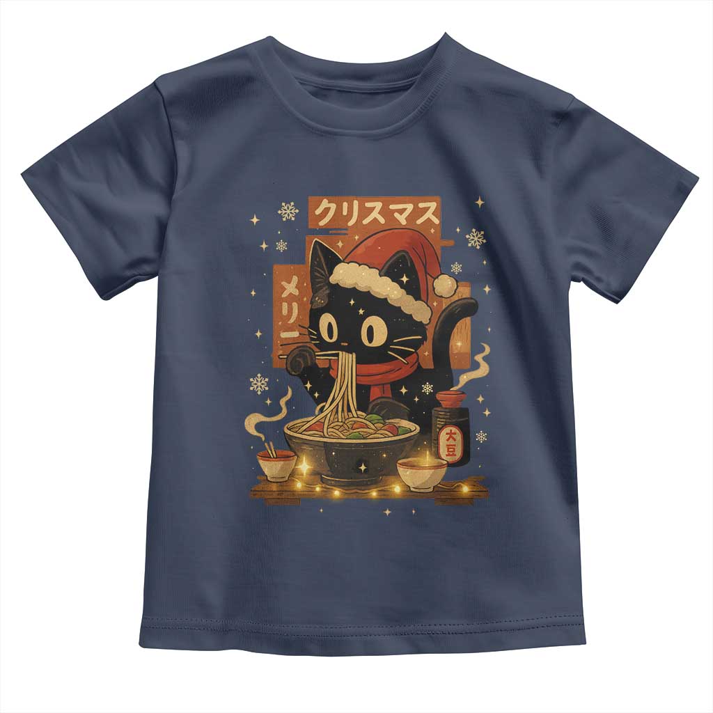 Funny Christmas Cat Ramen Toddler T Shirt Xmas Japanese Kawaii Anime Cat TS11 Navy Print Your Wear