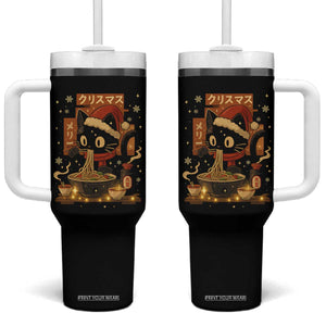 Funny Christmas Cat Ramen Tumbler With Handle Xmas Japanese Kawaii Anime Cat TS11 One Size: 40 oz Black Print Your Wear