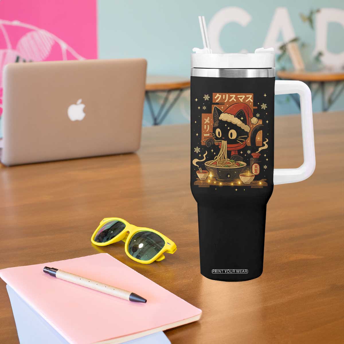Funny Christmas Cat Ramen Tumbler With Handle Xmas Japanese Kawaii Anime Cat TS11 Print Your Wear