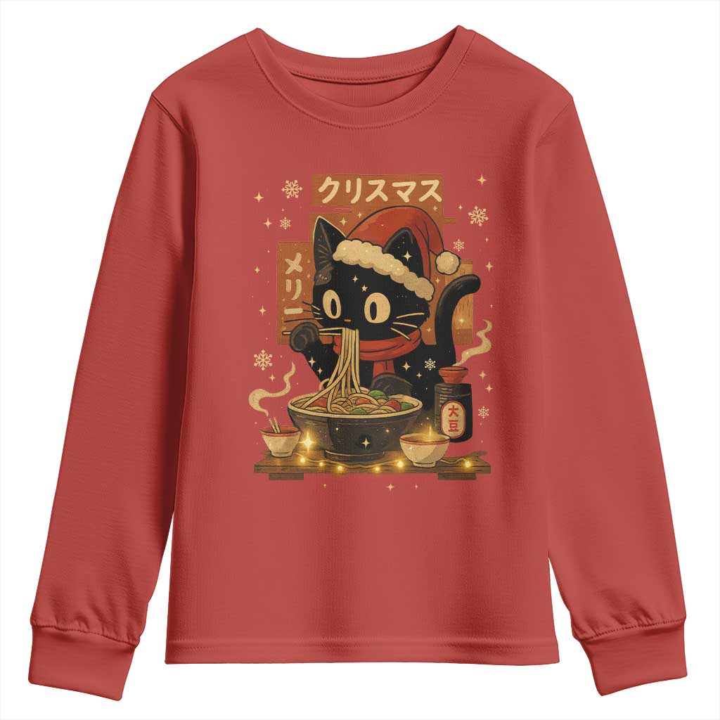 Funny Christmas Cat Ramen Youth Sweatshirt Xmas Japanese Kawaii Anime Cat TS11 Red Print Your Wear