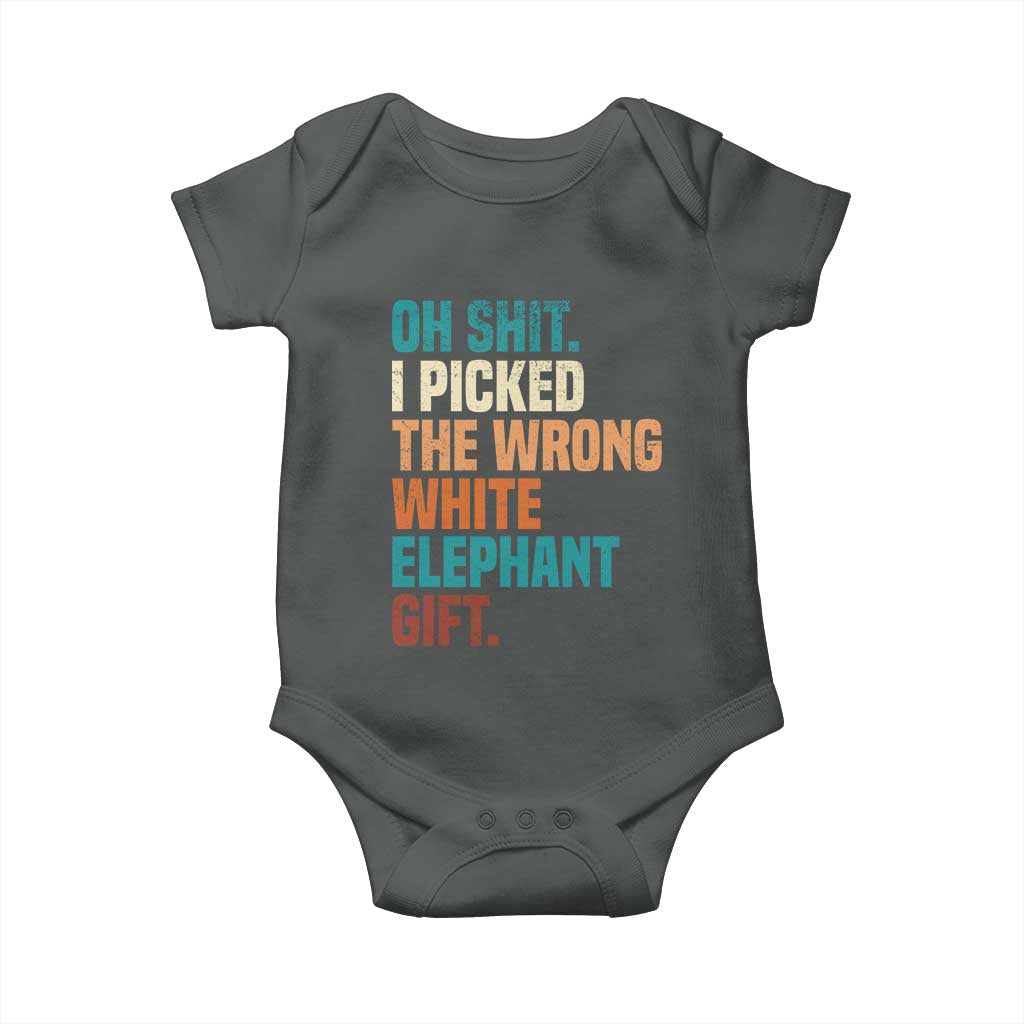 Oh Shit I Picked The Wrong White Elephant Gift Baby Onesie Funny Retro Christmas Gift Exchange TS11 Dark Heather Print Your Wear