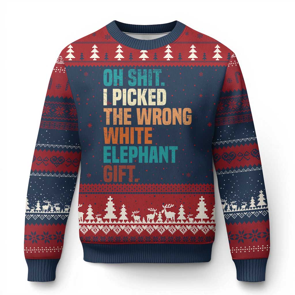 Oh Shit I Picked The Wrong White Elephant Gift Ugly Christmas Sweater Funny Retro Xmas Gift Exchange TS11 Navy Red Print Your Wear