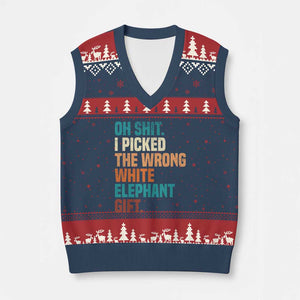 Oh Shit I Picked The Wrong White Elephant Gift V-Neck Knit Sweater Vest Funny Retro Xmas Gift Exchange TS11 Navy Red Print Your Wear