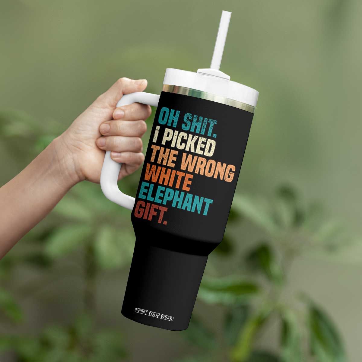 Oh Shit I Picked The Wrong White Elephant Gift Tumbler With Handle Funny Retro Christmas Gift Exchange TS11 Print Your Wear