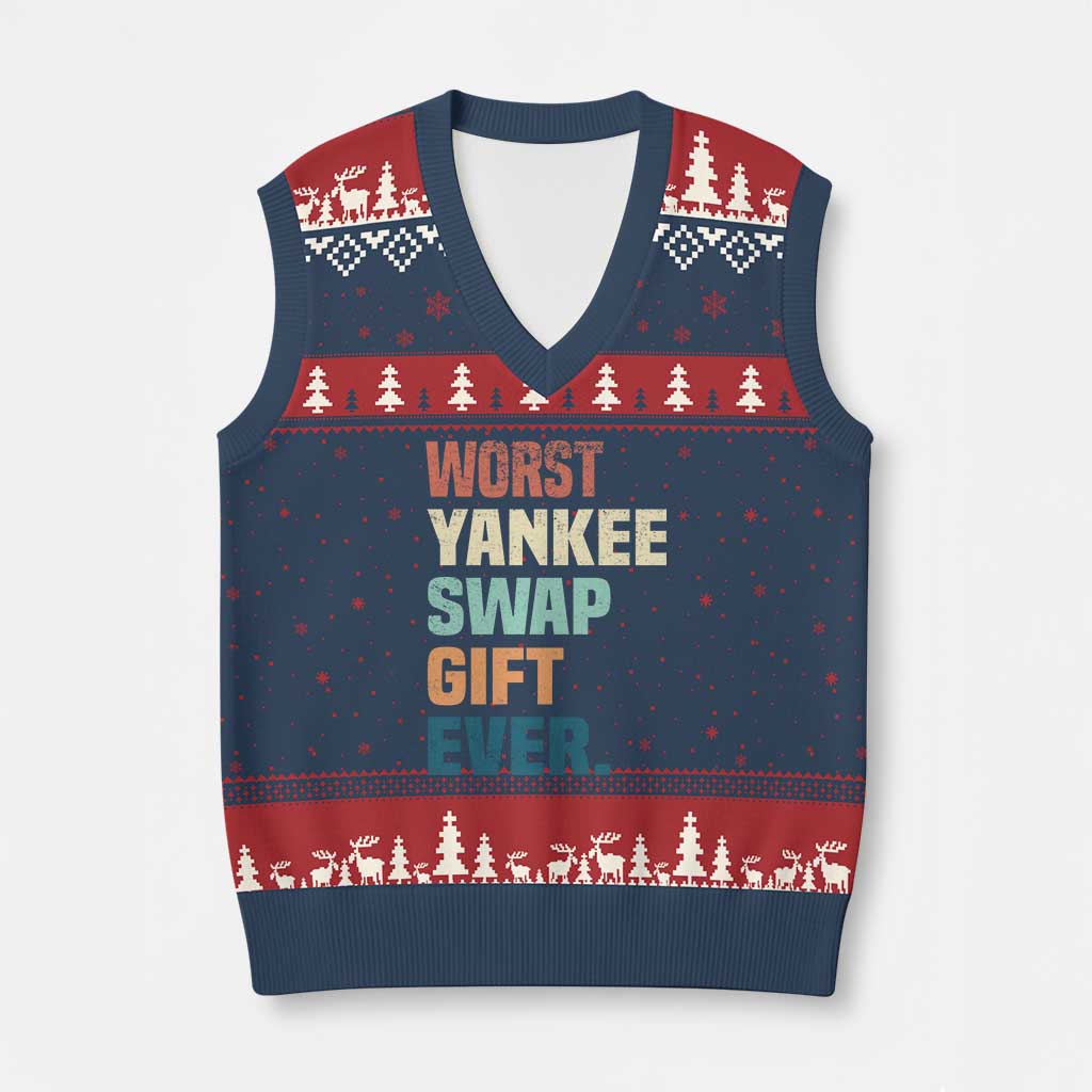 Funny Worst Yankee Swap Gift Ever V-Neck Knit Sweater Vest Xmas Gift Exchange Game TS11 Navy Red Print Your Wear