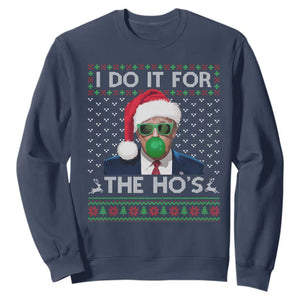 Funny Trump Christmas Sweatshirt I Do It For The Ho's Santa Trump President TS11 Navy Print Your Wear