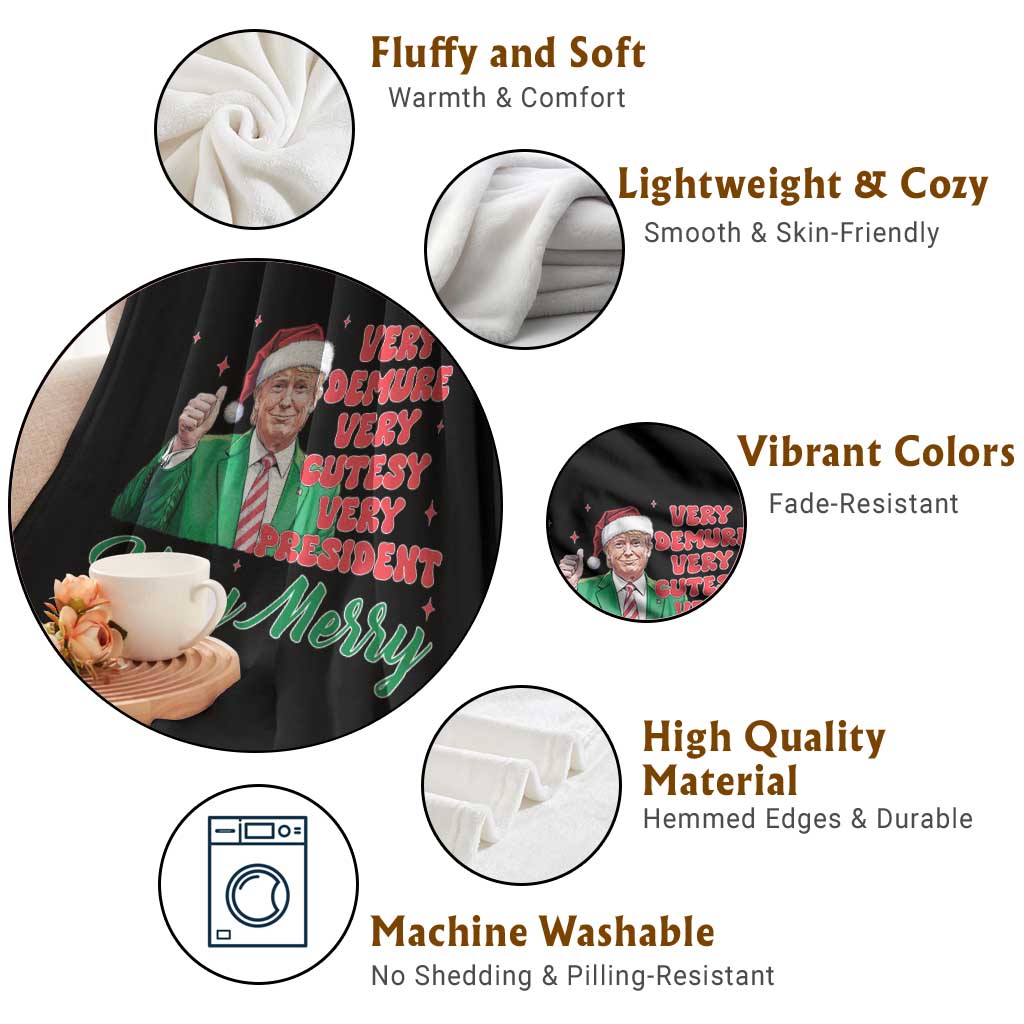 Funny Christmas Santa Trump Throw Blanket Very Demure Very Cutesy Very President Very Merry TS11 Print Your Wear