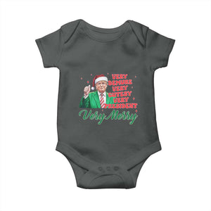 Funny Christmas Santa Trump Baby Onesie Very Demure Very Cutesy Very President Very Merry TS11 Dark Heather Print Your Wear