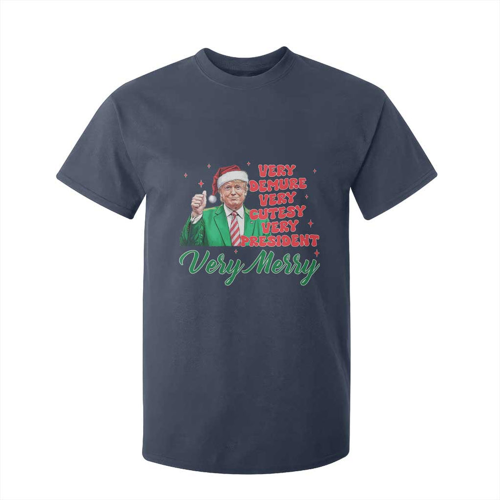 Funny Christmas Santa Trump T Shirt For Kid Very Demure Very Cutesy Very President Very Merry TS11 Navy Print Your Wear
