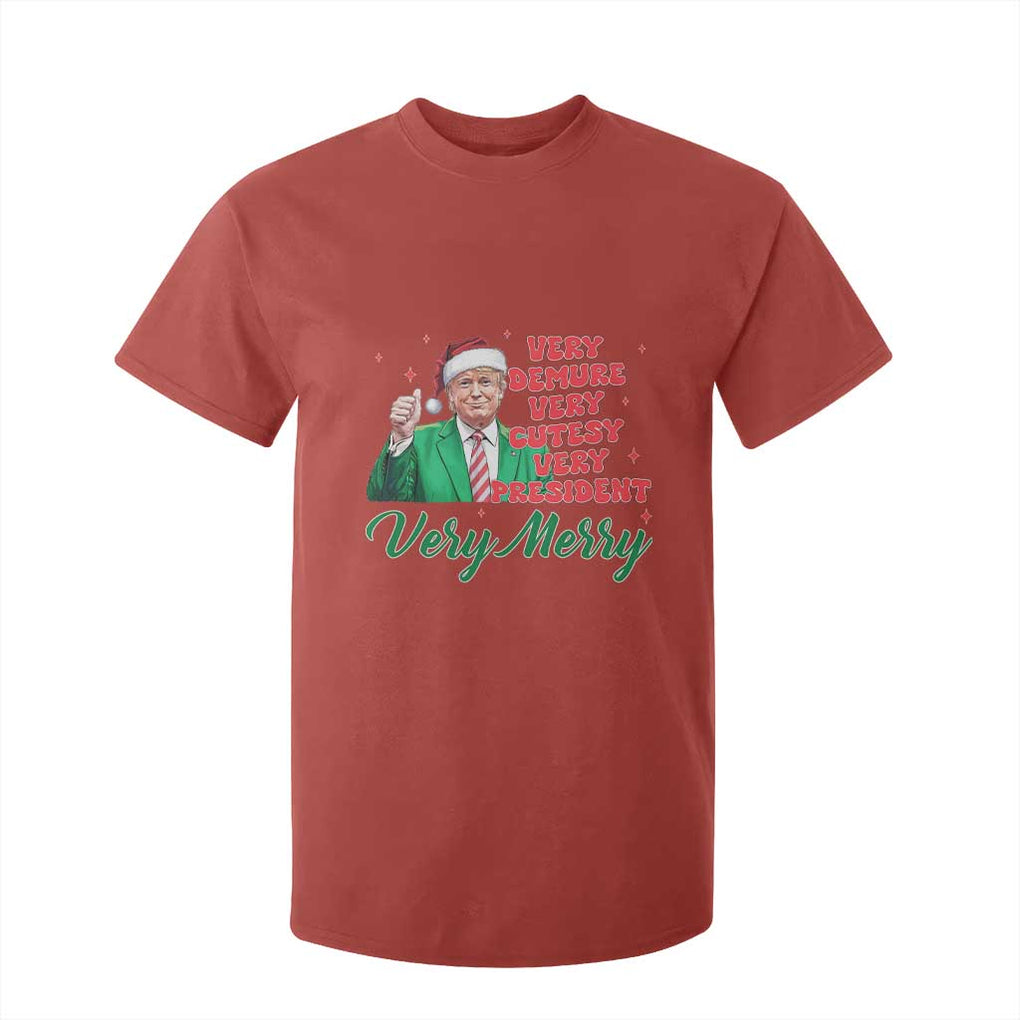 Funny Christmas Santa Trump T Shirt For Kid Very Demure Very Cutesy Very President Very Merry TS11 Red Print Your Wear
