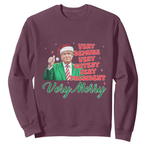 Funny Christmas Santa Trump Sweatshirt Very Demure Very Cutesy Very President Very Merry TS11 Maroon Print Your Wear