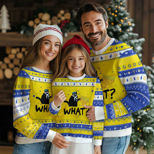 Funny What Chanukah Black Cat Hanukkah Ugly Sweater TS11 Gold Royal Blue Print Your Wear