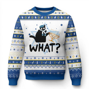 Funny What Chanukah Black Cat Hanukkah Ugly Sweater TS11 White Royal Blue Print Your Wear