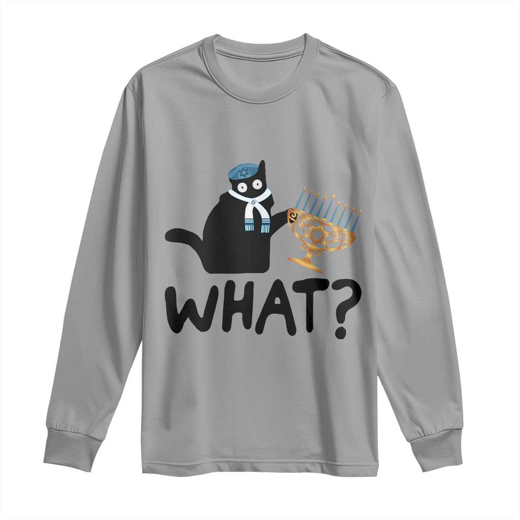 Funny What Hanukkah Black Cat Long Sleeve Shirt TS11 Sport Gray Print Your Wear