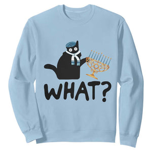 Funny What Hanukkah Black Cat Sweatshirt TS11 Light Blue Print Your Wear