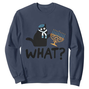 Funny What Hanukkah Black Cat Sweatshirt TS11 Navy Print Your Wear